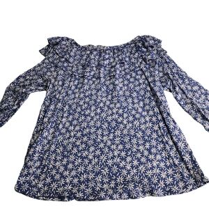 J Jill blouse, blue floral, elastic neckline, Size XL